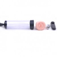 Penis Pump with Vibrating Bullet, Vagina and Black Donut Sleeves